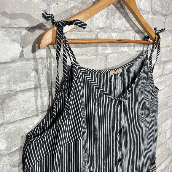 Acevog Women's XL Boxy Fit Shift Dress Shin Length Black White Stripe Goth Core - Picture 3 of 7